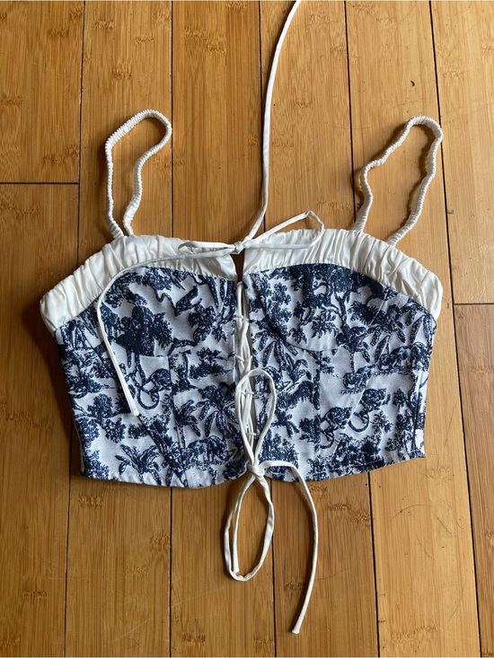 Tic Toc Tops - Blue & White Lace-Up Bustier Crop Top